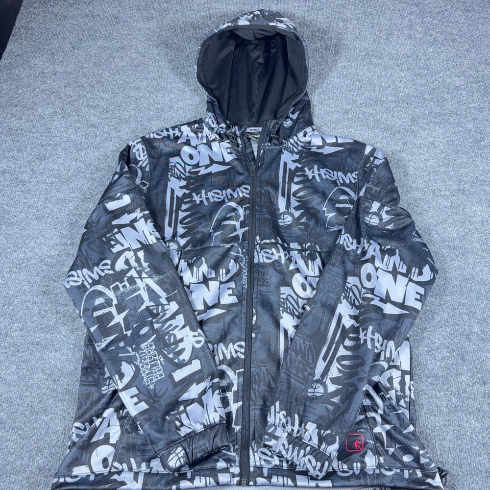 AND1 Mens Graffiti Print Full Zip Basketball Hoodie Jacket Black Grey White L